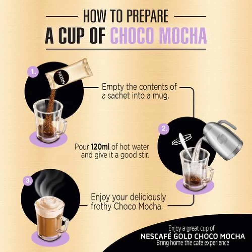 Nescafe  Gold Choco Mocha Instant Coffee Premix - Rich In Aroma & Flavour, 125 g (5 Sachets x 25 g Each)-6.webp